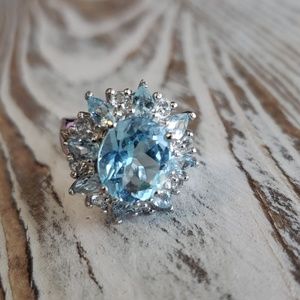 Genuine Blue & White Topaz ring SS sz 7 Elsa Ring